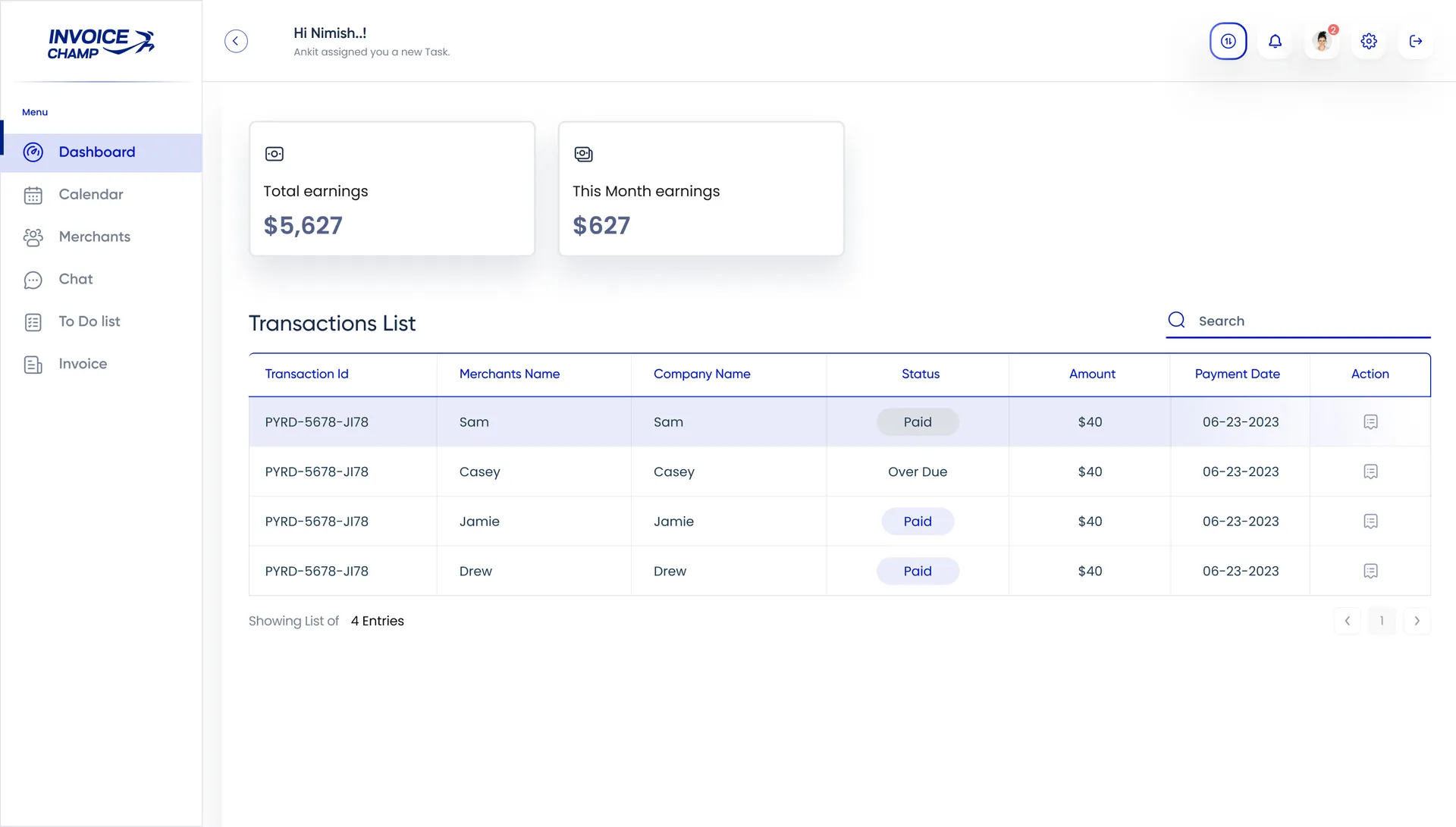 Invoice Champ — Invoicing SaaS Dashboard UI Design — 05